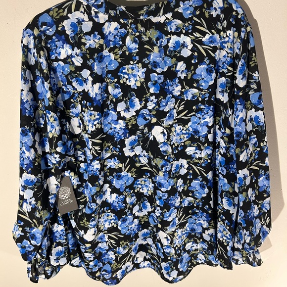 Vince Camuto women’s 1x Blue and Black Floral Blouse nwt cottagecore office top - Picture 11 of 13